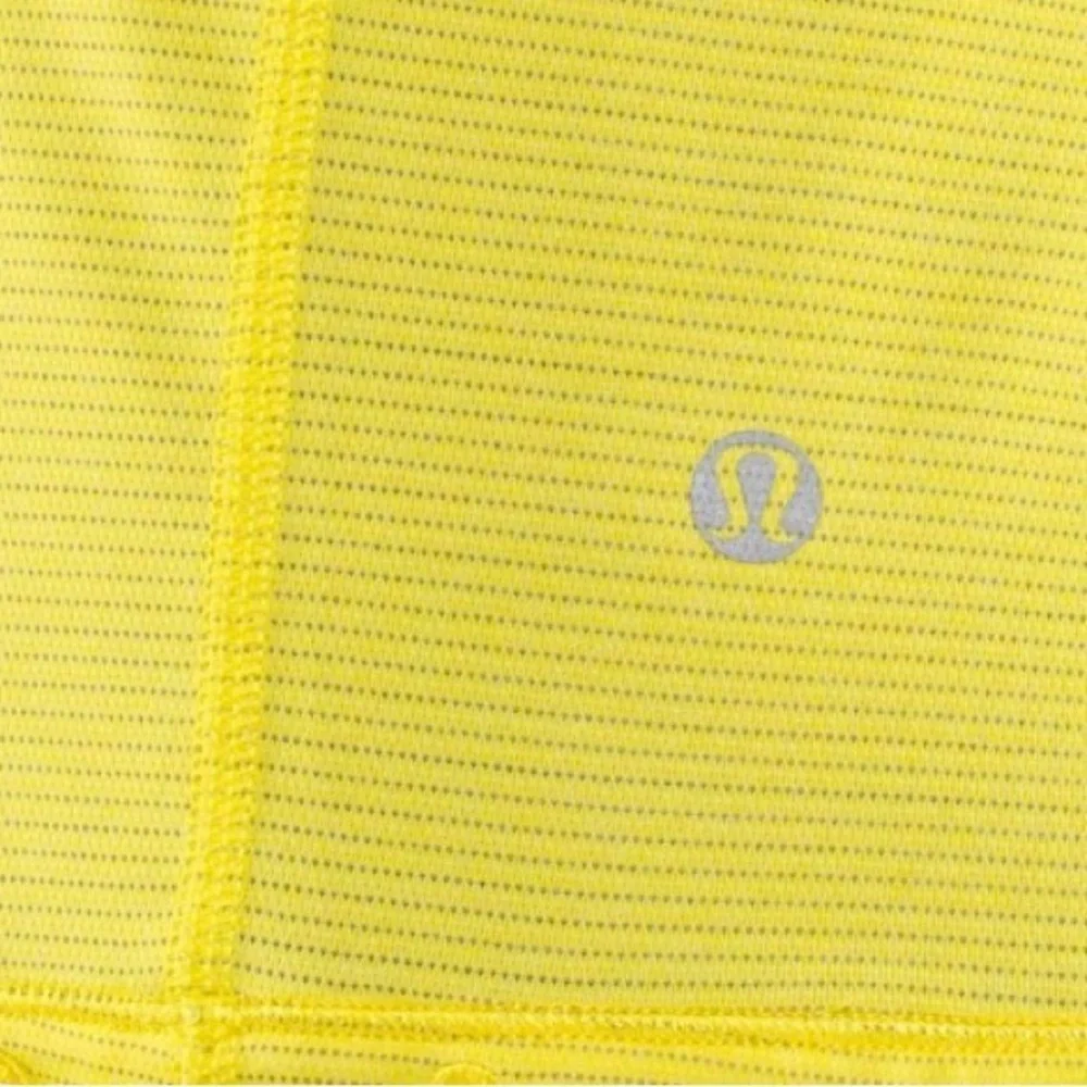 Lululemon Run Back on Track Tank Size 6 Yellow White Stripe Built In Bra Running